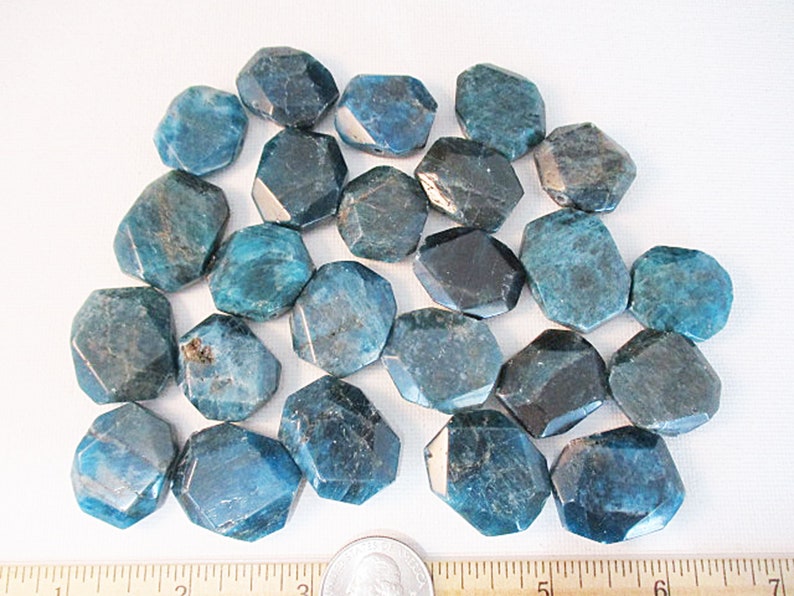 Blue Apatite Faceted Slab Cushion Beads, 24mm x 19mm, 12 count gm860 image 2