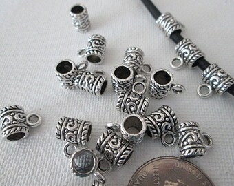 10 Metal Tube Bails, 11x9mm, Pendant Charm Holder, Silver Tube Bail Beads, Charm Slider Beads - bm104