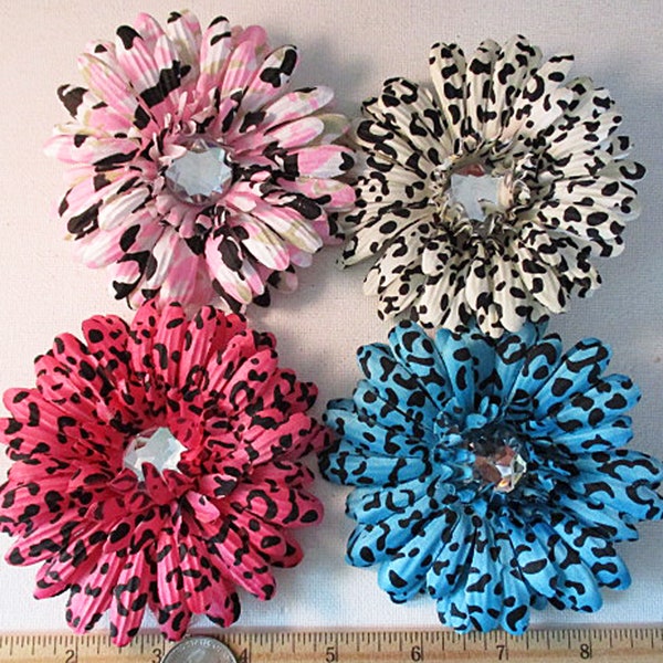 Flower Clip, Fabric Flower Rhinestone Center, 3.5 inch, Squeeze Clip