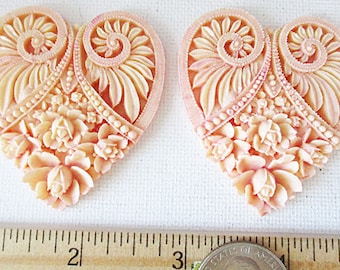 Heart Shape Acrylic Cabochon, Pink Peach Flat Back Medallion, 56x49mm, 2 count - ab79