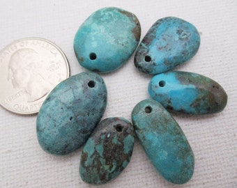 Blue Turquoise Charms, Free Form Oblong Oval Drops, 19-25mm, Top Drilled, 6 count- tq722