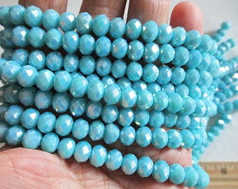 Aqua Blue Crystal Rondelle Beads, Faceted 8mm x 6mm, 50 count - gc330