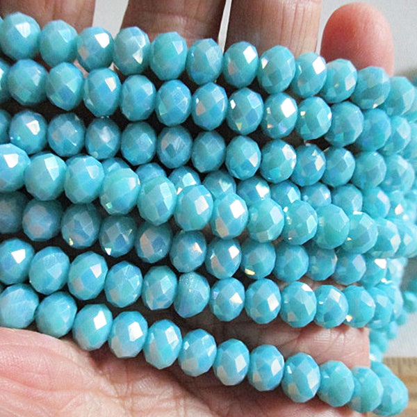 Aqua Blue Crystal Rondelle Beads, Faceted 8mm x 6mm, 50 count - gc330