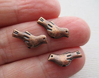 Bird Fetish Beads, Antique Copper Metal, 14mm x 4mm Double Sided, 25 count - bm488