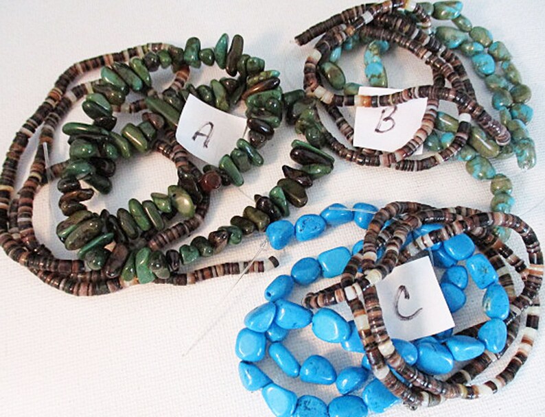 Pebbles & Heishi Bead Bundle, Mixed Shell Turquoise Combined, 2 Strands bb31 image 1