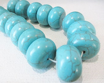 Chunky Rondelle Spacers, Blue Turquoise Howlite, 20x12mm, 17 count - tq645