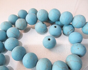 Blue Turquoise Matte Dyed Jade Beads, 10mm Round, 39 count - gm475b