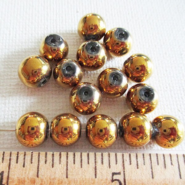 Gold Coated Clear Glass Beads, 7-8mm Round Beads, 36 count - gc584