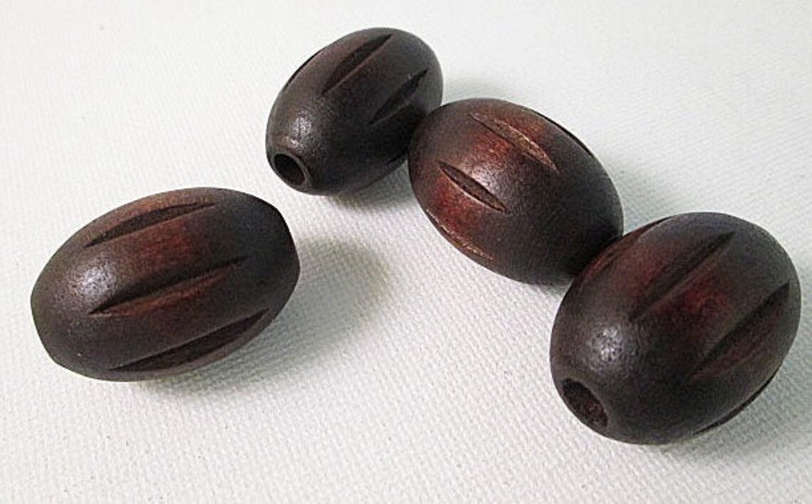 Brown 30x20mm Fluted Round Oval Wood Beads Sold per 8 beads | Etsy