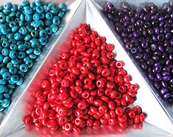 Tiny Wood Beads, 4mm Disc Beads, 3 Colors, Bulk 46 grams - wb806