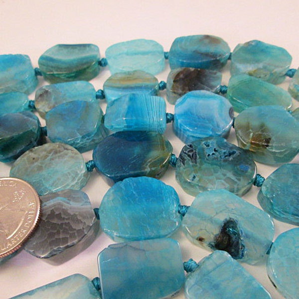 Agate Beads, Blue Agate Slab, Small Chunky Slab, Side Drilled Slabs, Blue Slab Beads, 15-23mm x 6-9mm, QTY 3 - gm422