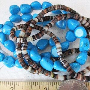 Pebbles & Heishi Bead Bundle, Mixed Shell Turquoise Combined, 2 Strands bb31 C