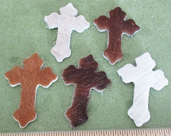 Hair on Hide Leather Chubby Crosses, Die Cutout, Assorted Solid Colors, 56mm x 40mm, 5 count - sl54