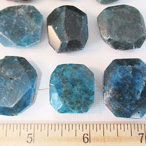 Blue Apatite Faceted Slab Cushion Beads, 24mm x 19mm, 12 count gm860 image 3