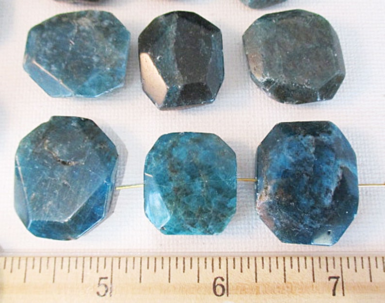 Blue Apatite Faceted Slab Cushion Beads, 24mm x 19mm, 12 count gm860 image 3