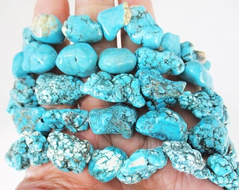 Bulk Turquoise Magnesite Beads, Blue Nuggets, Small to Medium Nuggets, 131 count - tq690