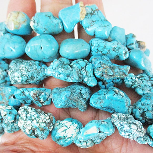 Bulk Turquoise Magnesite Beads, Blue Nuggets, Small to Medium Nuggets, 131 count - tq690