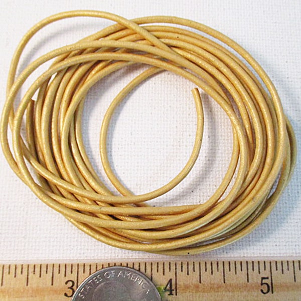Gold Leather Cord Bundle, 2mm Round Leather Lacing, 7 Foot Bundle - 2mm42
