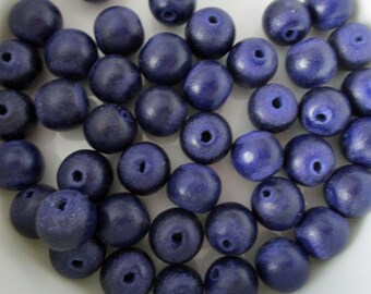 Wood Beads, Dark Blue 10mm Round Beads, 43 count - wb159