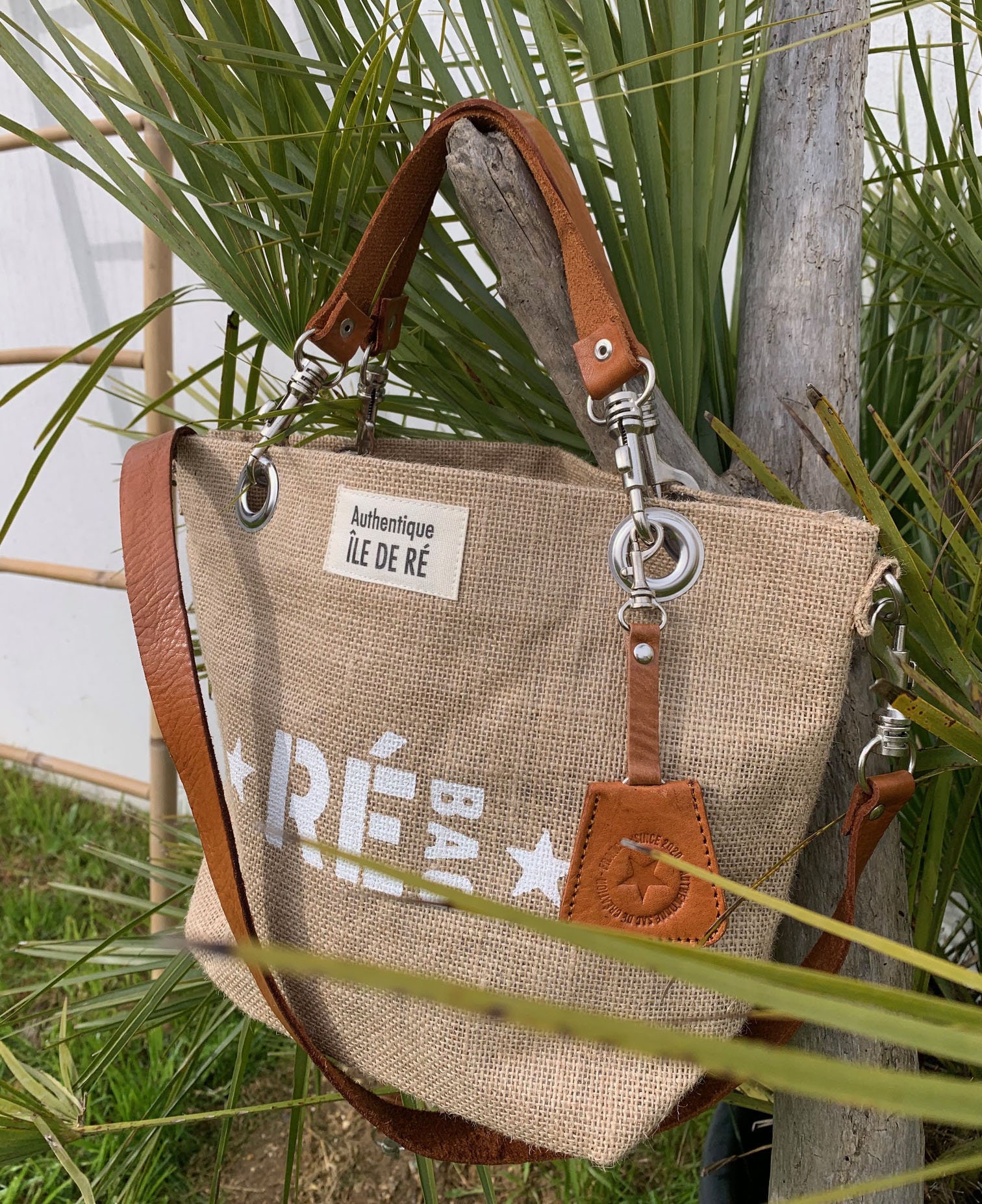 Sac à bûches avec motif tête de cerf en toile de jute plastifié