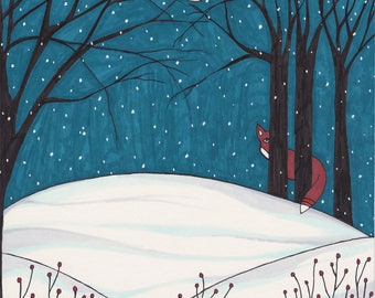 Under Cover of Snow Art Print, Whimsical Art, Illustration