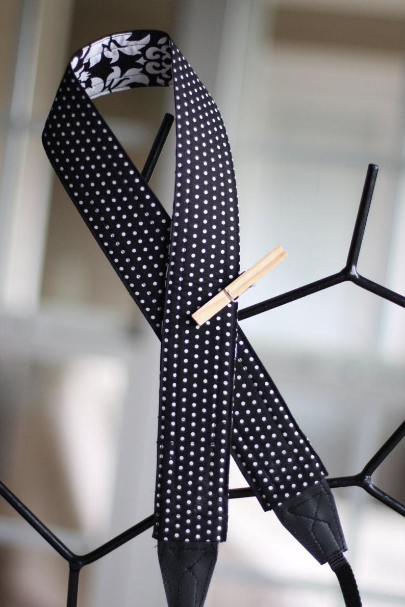 Black Damask and Dots Reversible Camera Strap Etsy