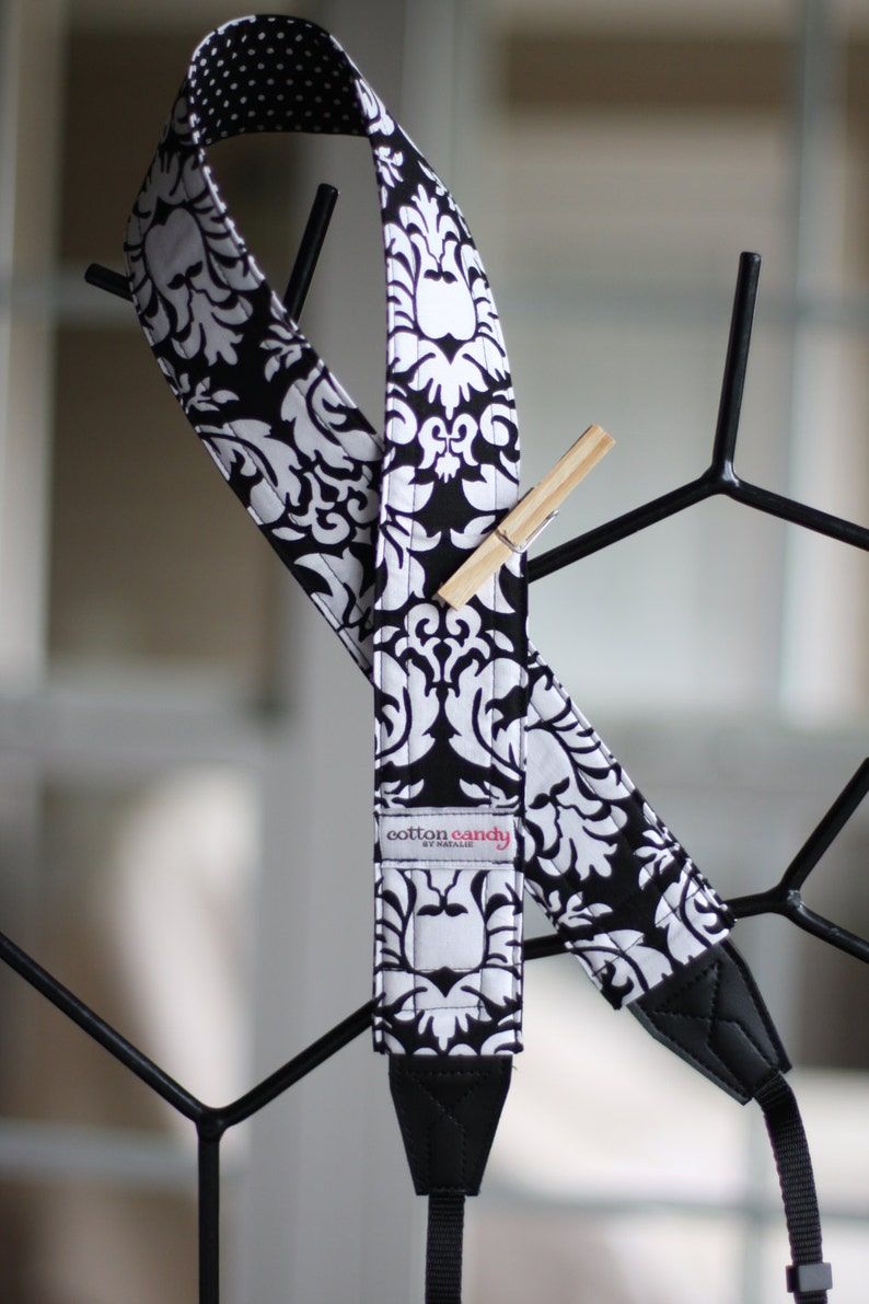 Black Damask and Dots Reversible Camera Strap Etsy