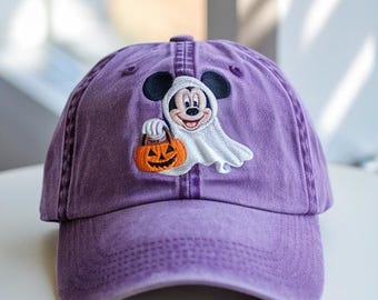 Magical Land Embroidered Baseball Cap,Embroidered Halloween Cap,Vintage Mouse Ghost Embroidered Hat,Halloween Trip Spooky Cap,Halloween Gift