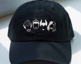 Villains Icon Sketch Embroidered Hat, Magical Land Halloween Hat, Halloween Party Trucker Cap, Trendy Halloween Baseball Hat, Family Cap