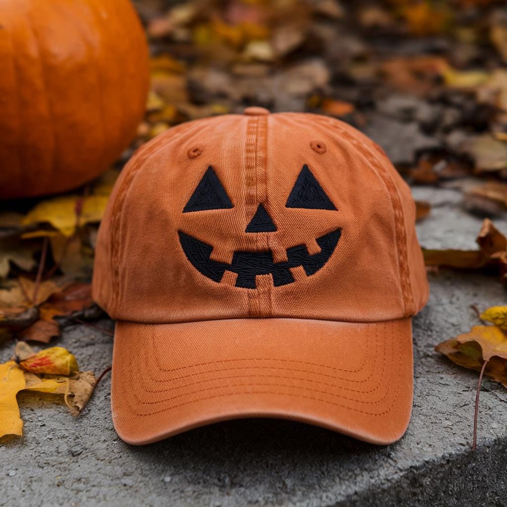 Jack-o-lantern Pumpkin Embroidered Baseball Hat, Spooky Season Embroidered Cap, Halloween Costumes Hat, Vintage Dad Cap, Halloween Gift