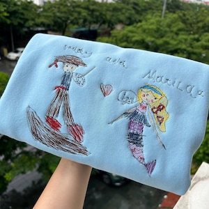 Embroidered Custom Kids Photo Drawing Sweatshirt, Personalized Unique Special Gift for Moms, Custom Kids Drawing Photo Shirt, Gift for mom