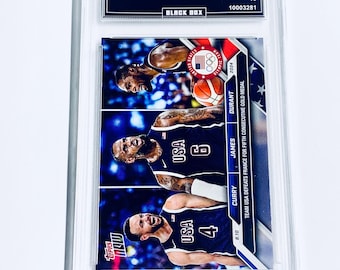 Stephen Curry/LeBron James/Kevin Durant Edición limitada 2024 Topps Now Olympics #26 “El equipo de EE. UU. derrota a Francia y consigue su quinta medalla de oro” Calificación 10