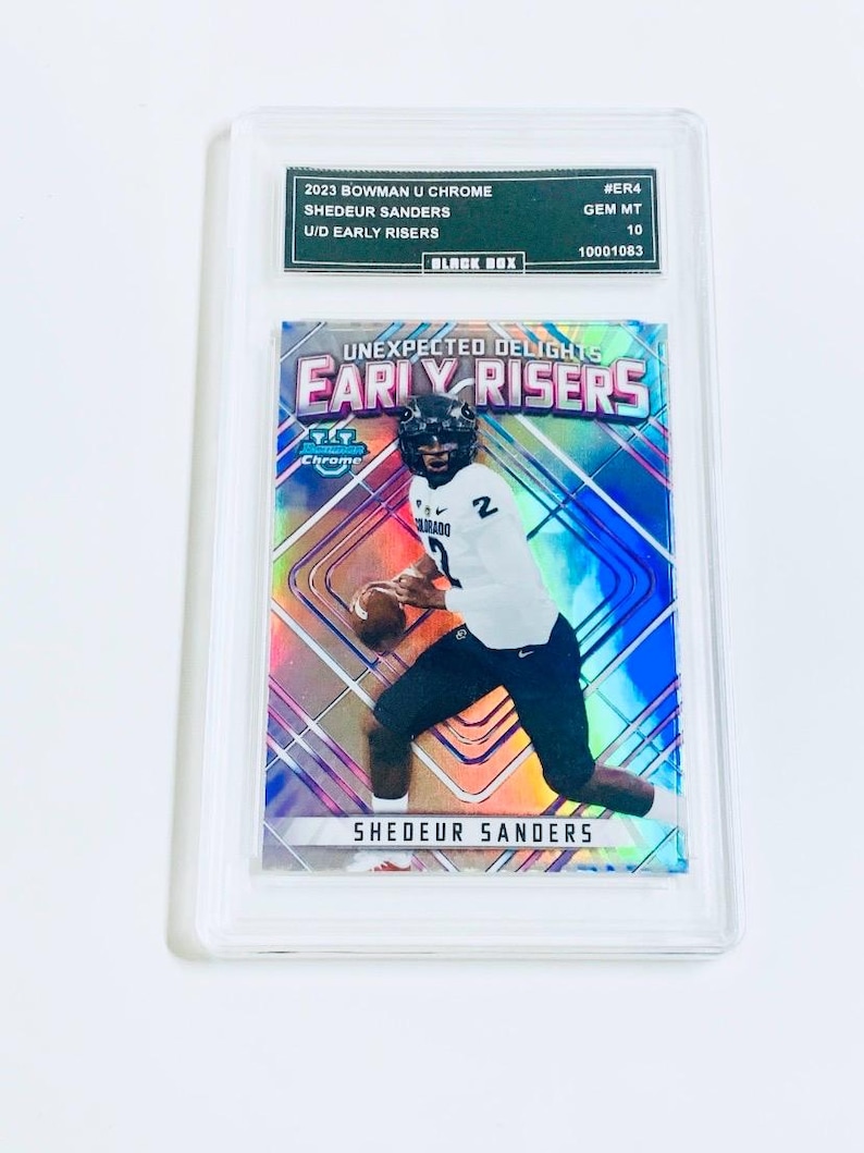 Shedeur Sanders 2023 Bowman U Chrome Unerwartete Freuden Frühaufsteher Refraktor #ER-4 Rookie Card Benotete 10 Bild 1
