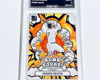 Tarjeta de novato de Konnor Griffin 2025 Donruss Bomb Squad #3 Pirates, calificada con 10