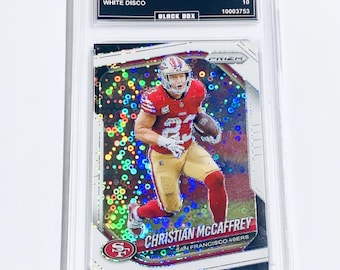 Christian McCaffrey 2025 Prizm White Disco #156 49ers Graded 10