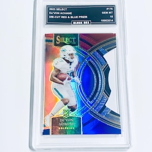 De’Von Achane 2023 Select Die-Cut Röd & Blå Prizm #176 Dolphins Rookie-kort Betygsatt 10