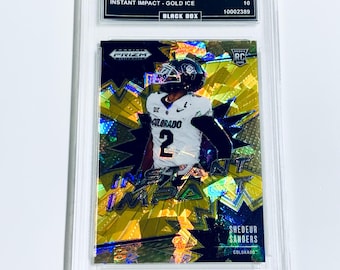 Selecciones del Draft Prizm 2025 de Shedeur Sanders: Impacto instantáneo - Gold Ice #II-SSS, tarjeta de novato de los Browns de Colorado, grado 10