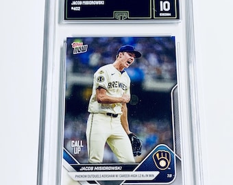 Jacob Misiorowski Limited Edition 1 av 7823 2025 Toppar nu #402 “Phenom utklassar Kershaw med karriärbästa 12K-seger” Brewers Rookie RC betygsatt 10
