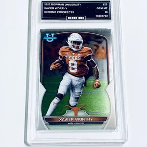 Xavier Worthy 2022 Bowman University Chrome Prospects #29 Chiefs Texas Longhorns Rookie Card Graded 10 image 1