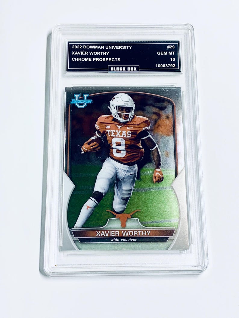 Xavier Worthy 2022 Bowman University Chrome Prospects #29 Chiefs Texas Longhorns Rookie Card Graded 10 image 1