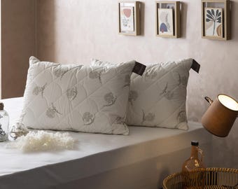 100% Wool Pillow with Protector Cover New Zealand Wool Filling Adjustable Pillow Standard Size (28inch×20 inch) Hypoallergenic