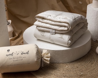 100% Wool Comforter with Cotton Fabric Cover Premium Quality New Zealand Wool-All Season Useable-Medium Weight Quilt