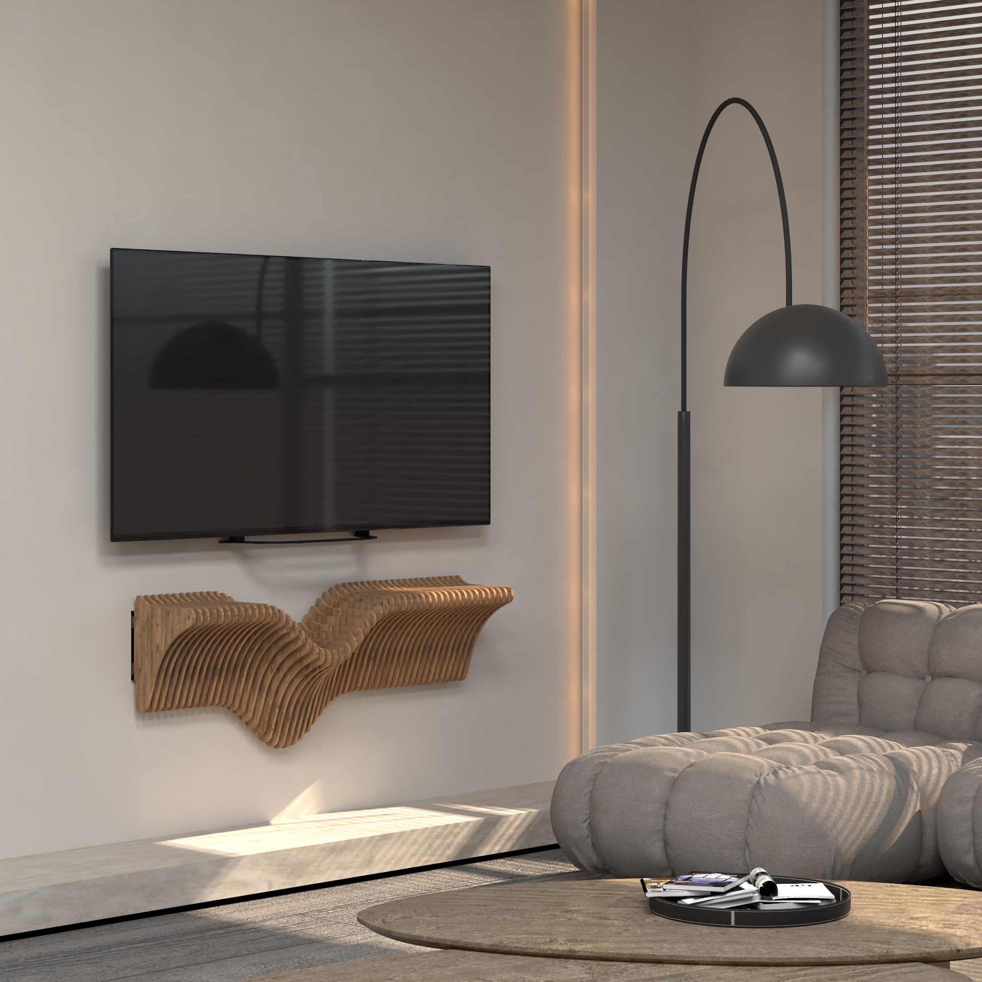Batamex Parametric 40" Floating Shelf TV Unit Modern Geometric Wooden 3D Wavy Wall Piece  Decor Natural Oak Color for Living and Gaming Room