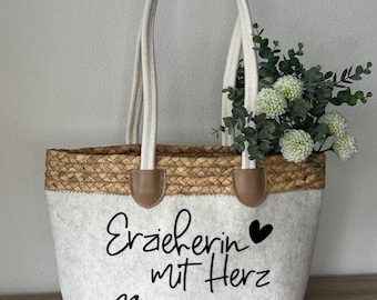 Felt bag with woven edge, shopper, shoulder bag, gift idea, teacher with heart, neighbor with heart, grandma, favorite colleague