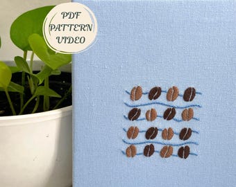 Patrón de bordado de grano de café / Tutorial para principiantes / PDF + Tutorial en vídeo / Decoración del hogar