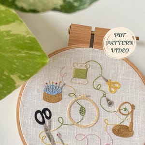 初心者向け刺繍ステッチサンプルPDFパターン｜必須ステッチ8種類とツールをモチーフにしたデザイン