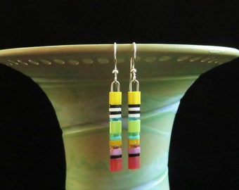 Stacked Tila earrings. Rainbow earrings. Colorful earrings. Lightweight earrings. Pride earrings.