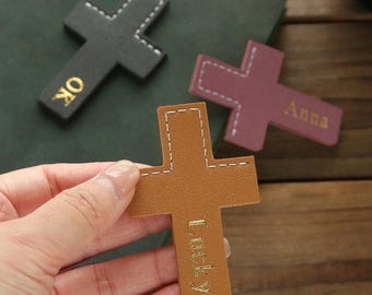 Personalized Leather Cross Bookmark, Custom Name Bookmark, Christian Gift, Gift for Book Lover, Gift for Her