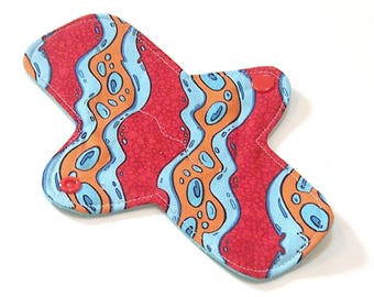 Reusable Cloth winged ULTRATHIN Pantyliner - 8 Inch in "Red Lava Flow" - Quilter's Cotton top, flannel core
