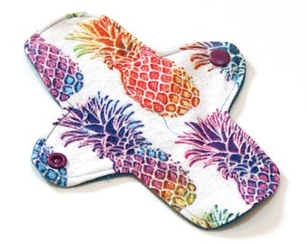 7 inch Reusable Cloth winged ULTRATHIN Pantyliner - Cotton flannel top - Rainbow Pineapples